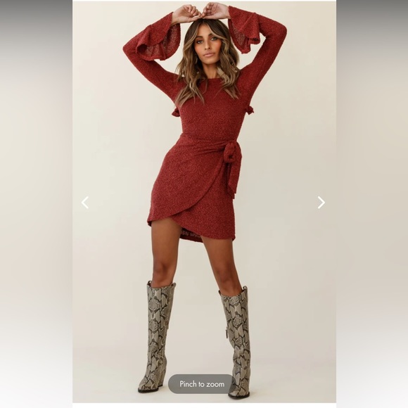 MINERVA FLARED CUFF KNIT WRAP DRESS MAROON - Picture 2 of 11